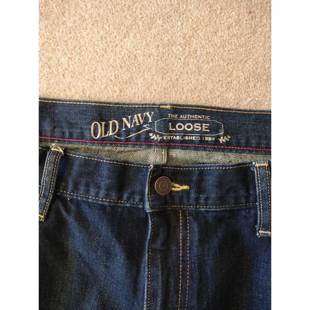 Old Navy Jeans Men 38x32 Blue Denim Loose‎ Fit Dark Wash Casual Travel Vacation